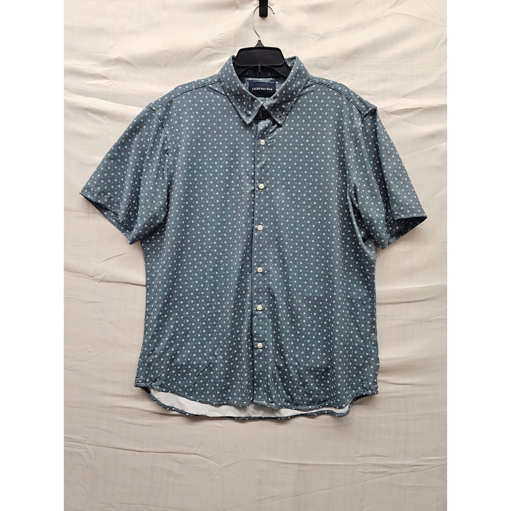 Jachs New York Mens Short Sleeve Button Down Green Polyester Relaxed Size XL